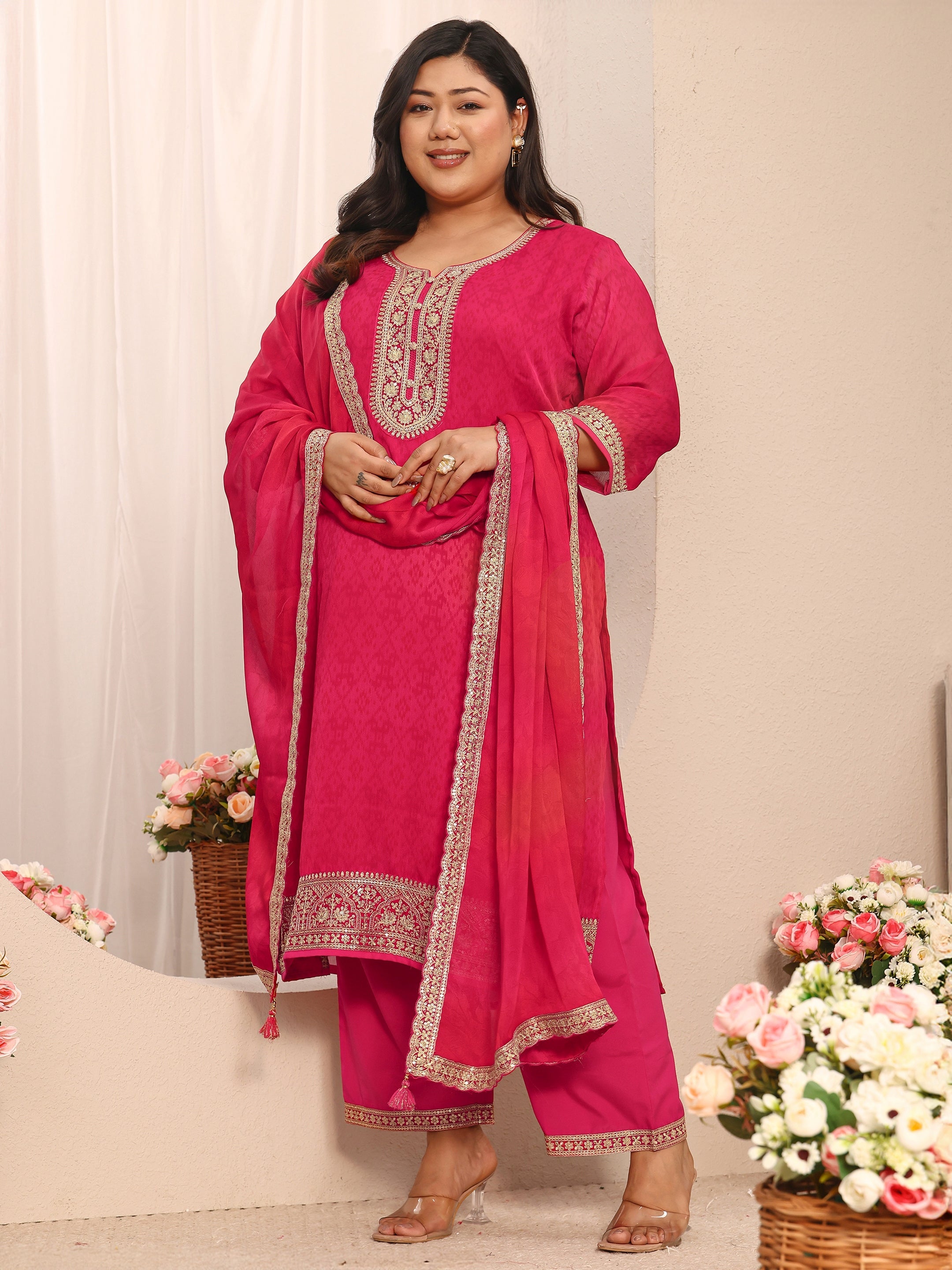 libas Plus Size Pink Printed Chiffon Straight Suit Set With Dupatta-picture-26