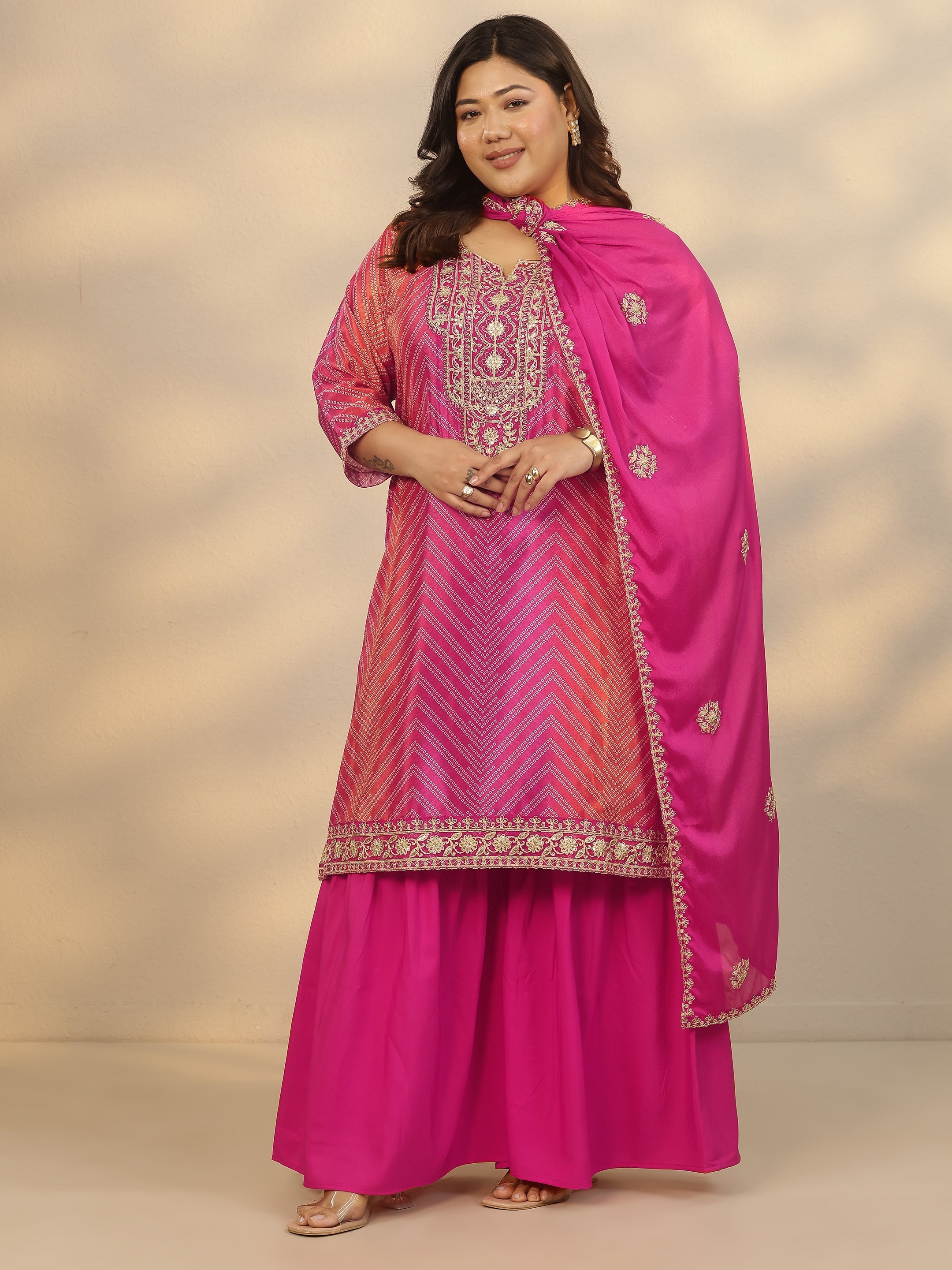 libas Plus Size Pink Printed Chinon Straight Suit Set With Dupatta-picture-41