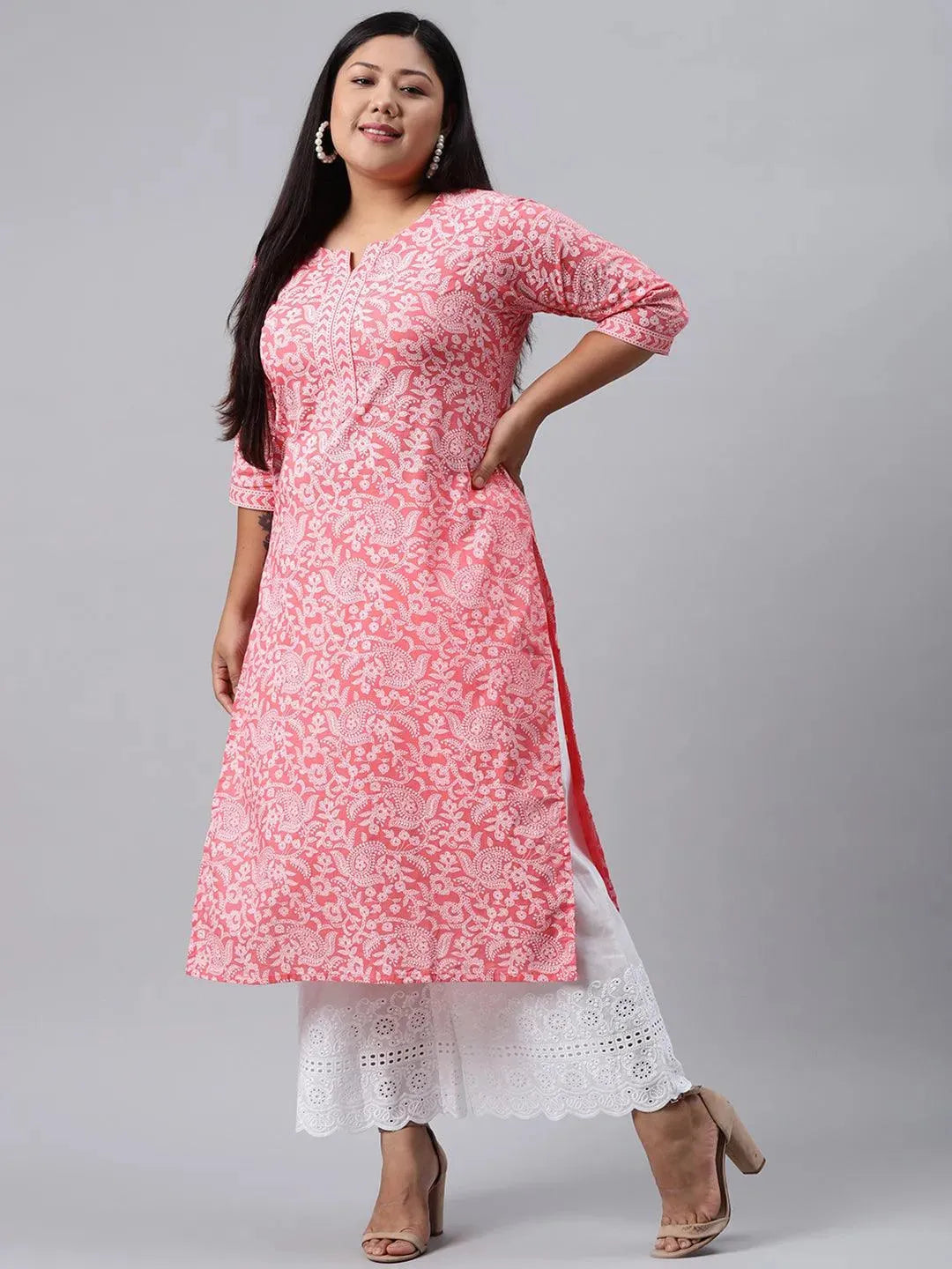

Buy Plus Size Pink Printed Cotton Kurta - 11057- | Libas Ethnic Wear Online