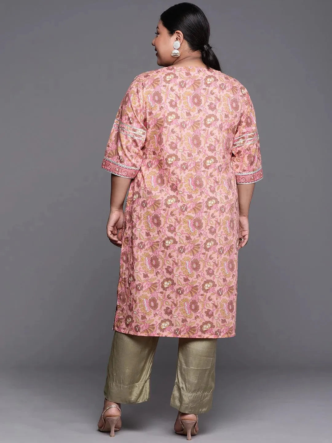 Plus Size Pink Printed Cotton Kurta - Libas 