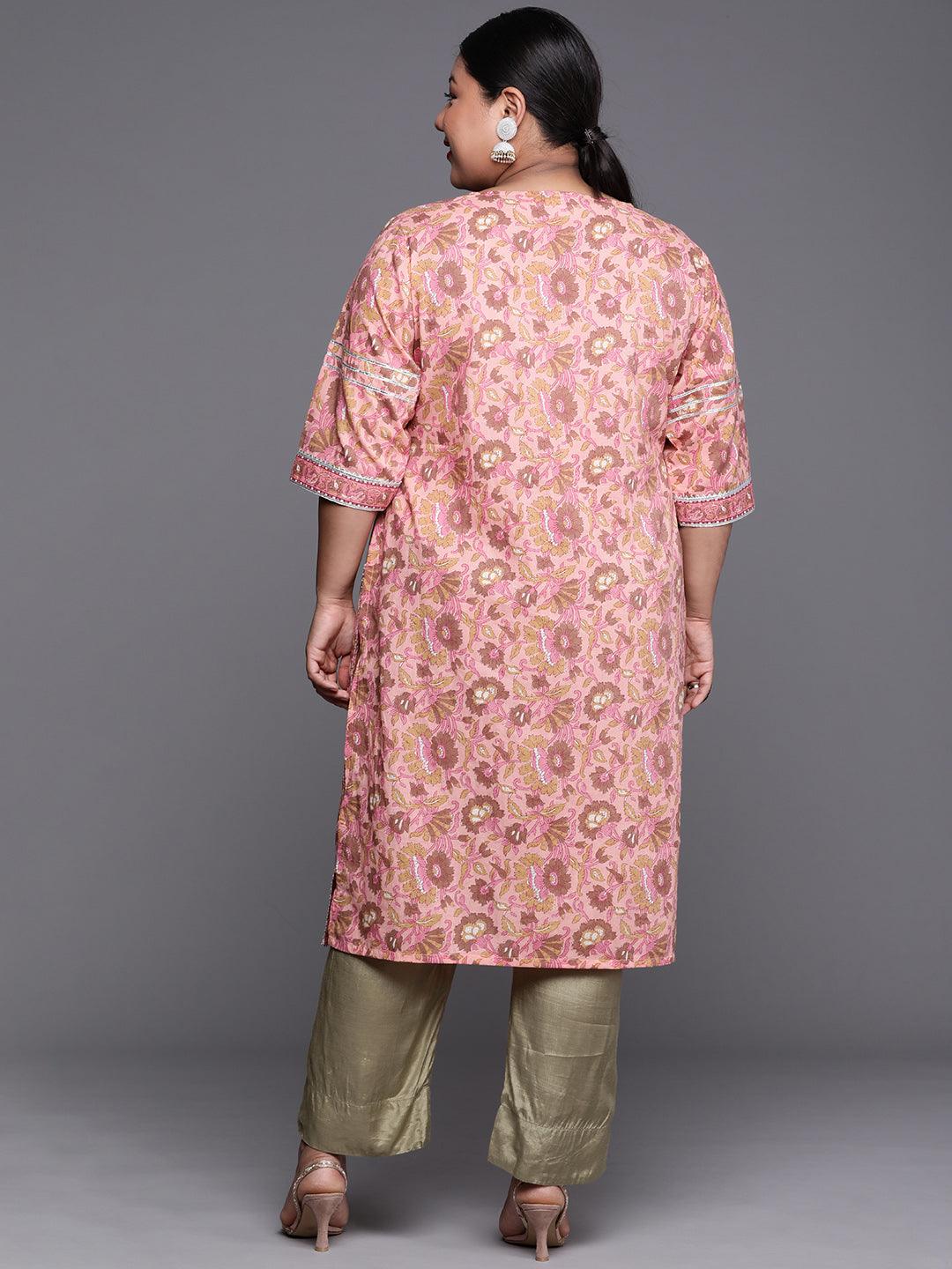 Plus Size Pink Printed Cotton Kurta - Libas