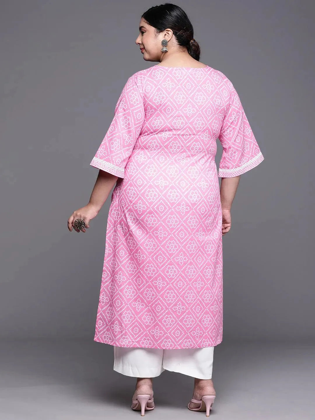 Plus Size Pink Yoke Design Cotton Kurta - Libas 