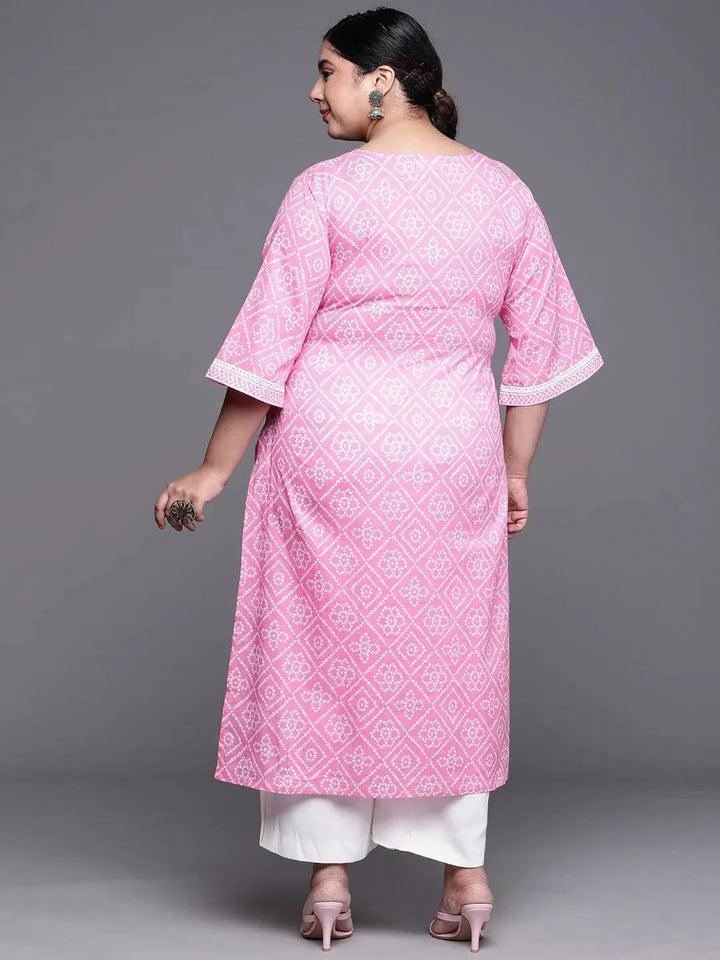 Plus Size Pink Yoke Design Cotton Kurta - Libas