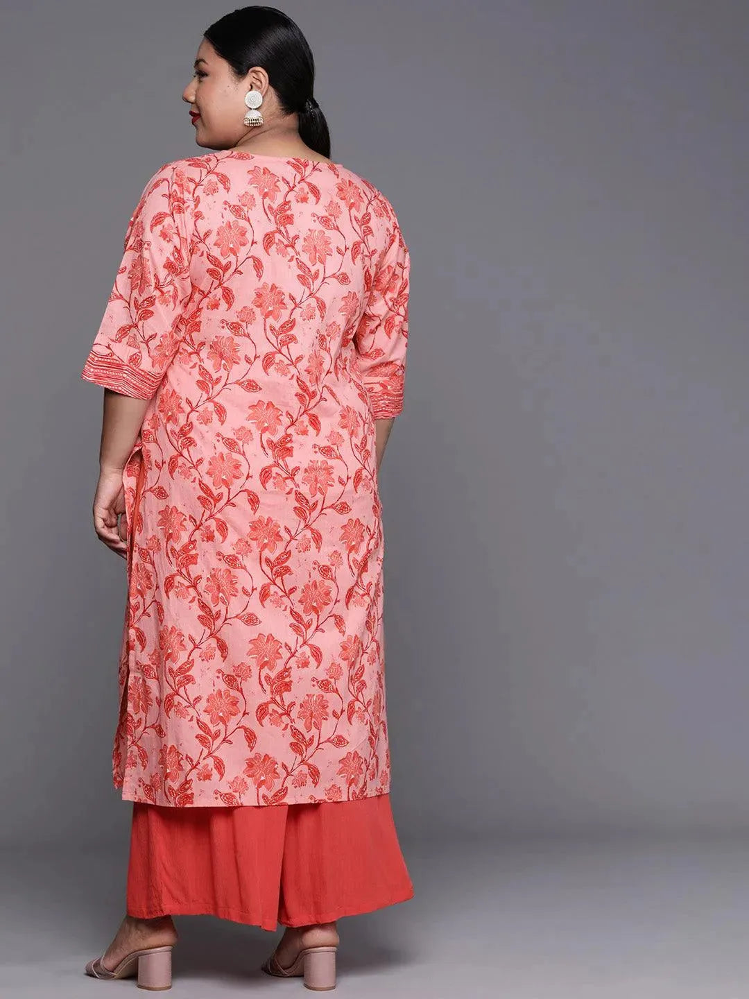 Plus Size Pink Printed Cotton Kurta - Libas