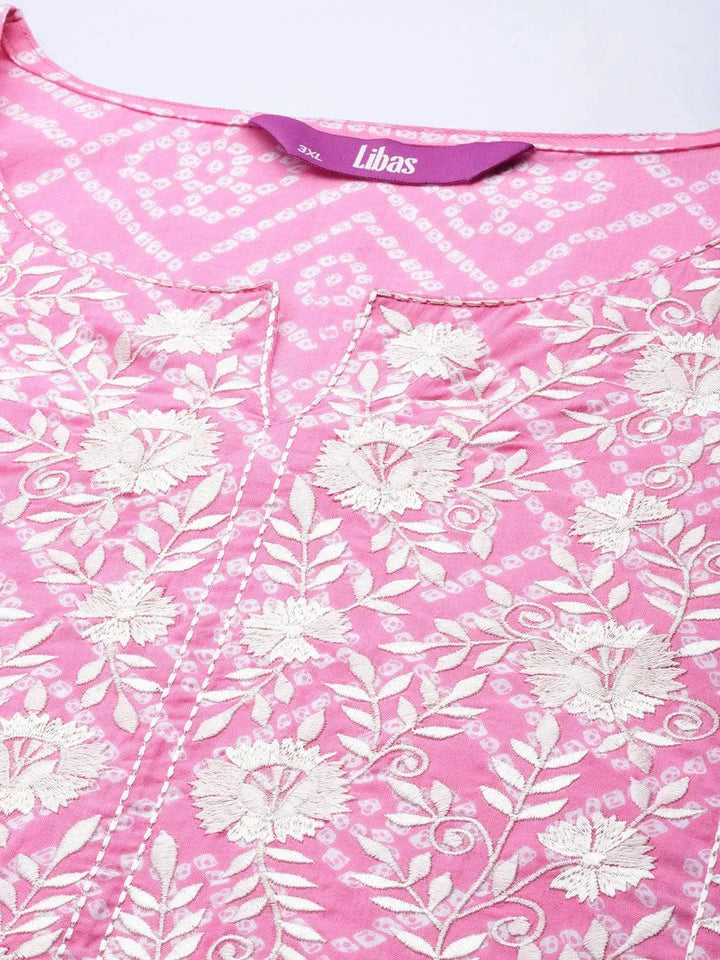 Plus Size Pink Yoke Design Cotton Kurta - Libas