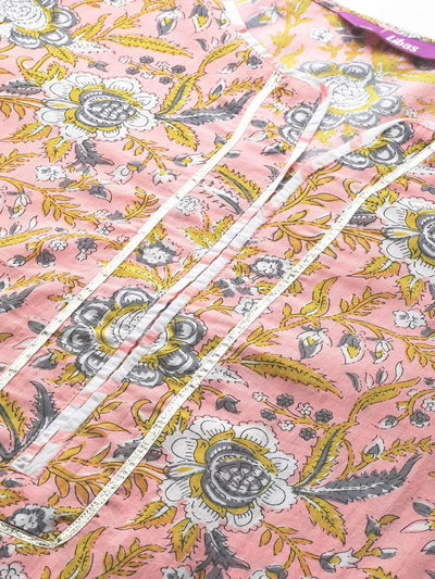 Plus Size Pink Yoke Design Cotton Kurta - Libas
