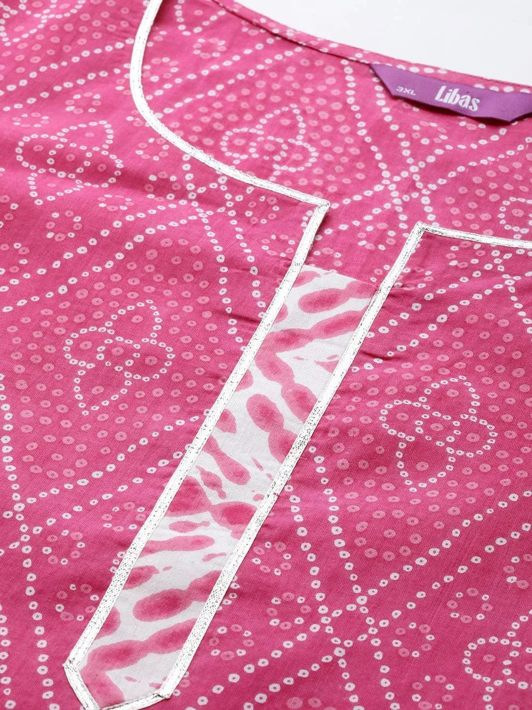 Plus Size Pink Printed Cotton Straight Kurta - Libas