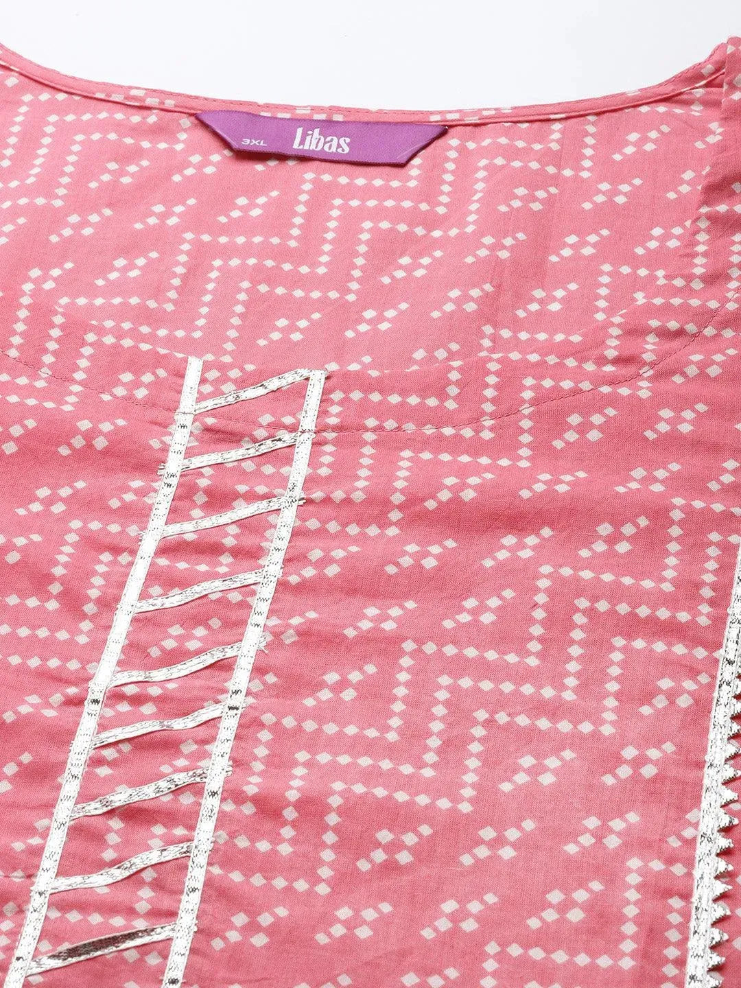 Plus Size Pink Printed Cotton Straight Kurta - Libas 
