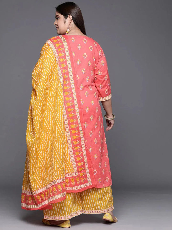 Plus Size Pink Printed Cotton Suit Set - Libas