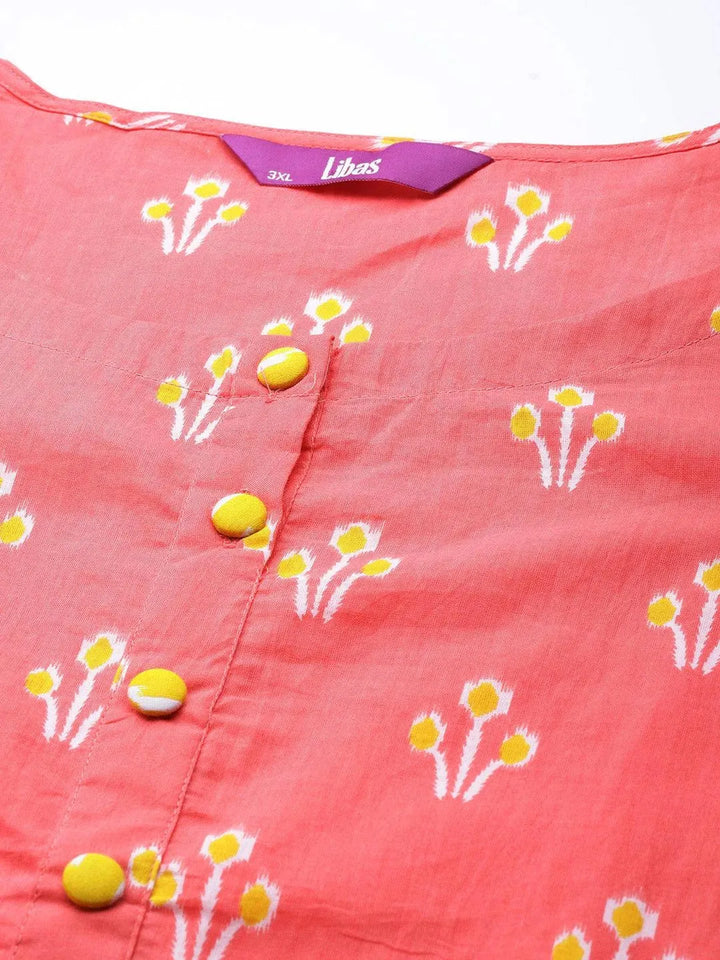 Plus Size Pink Printed Cotton Suit Set - Libas