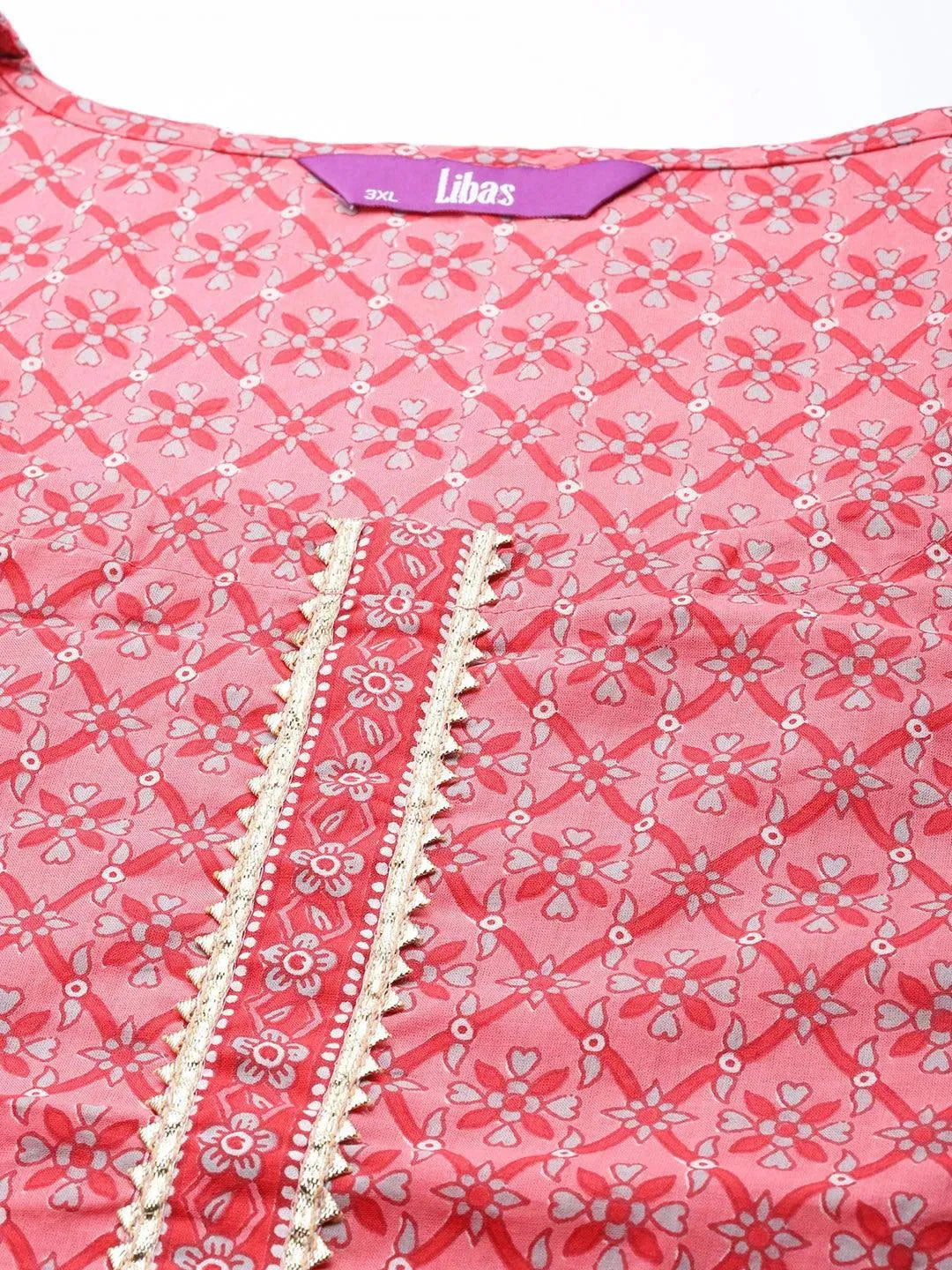 Plus Size Pink Printed Cotton Suit Set - Libas 