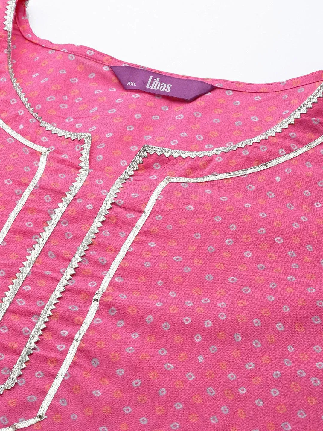 Plus Size Pink Printed Cotton Suit Set With Palazzos - Libas 