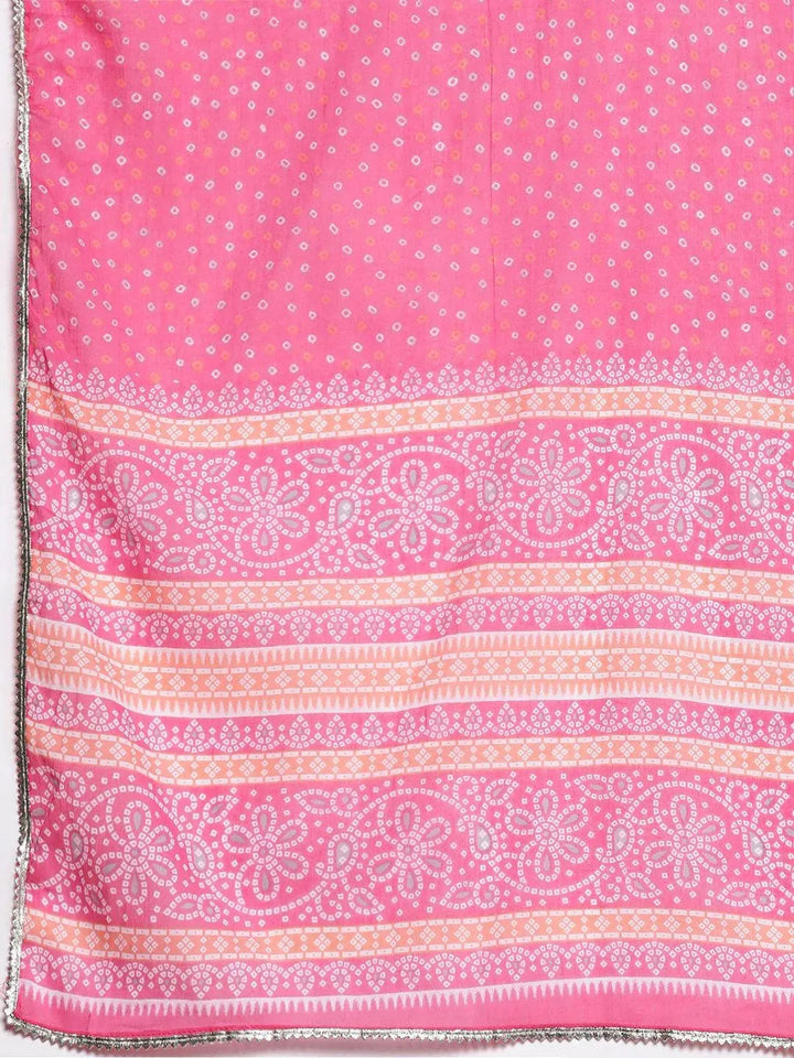 Plus Size Pink Printed Cotton Suit Set With Palazzos - Libas