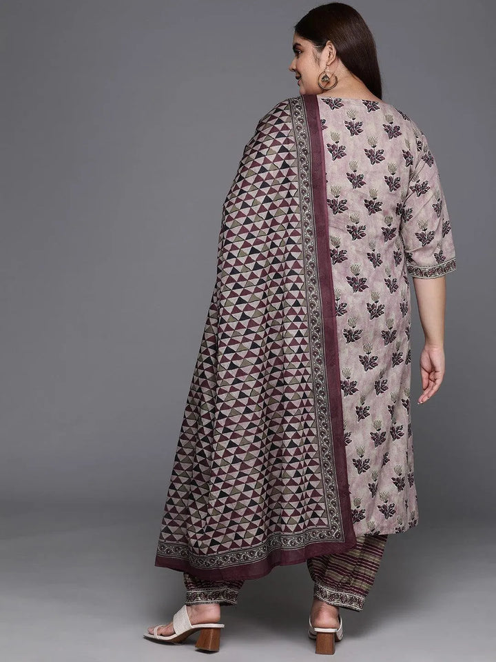 Plus Size Pink Printed Cotton Straight Kurta With Salwar & Dupatta - Libas