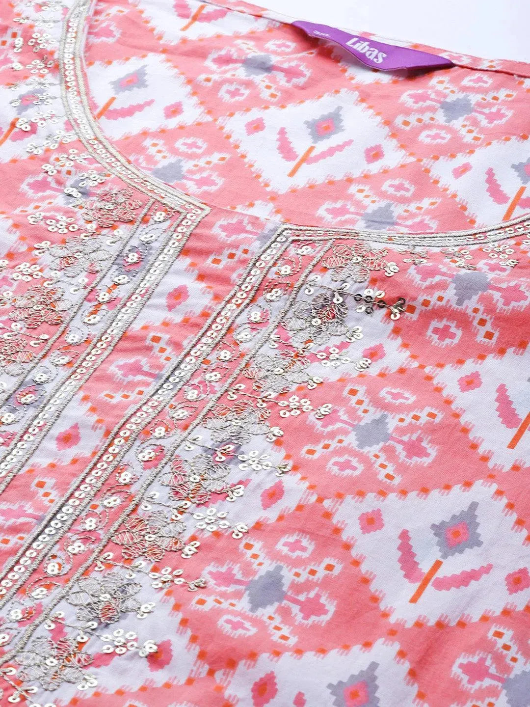 Plus Size Pink Printed Cotton Suit Set - Libas 