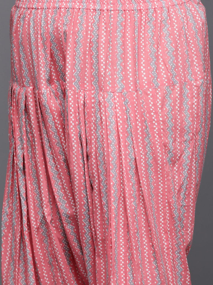 Plus Size Pink Printed Cotton Suit Set - Libas
