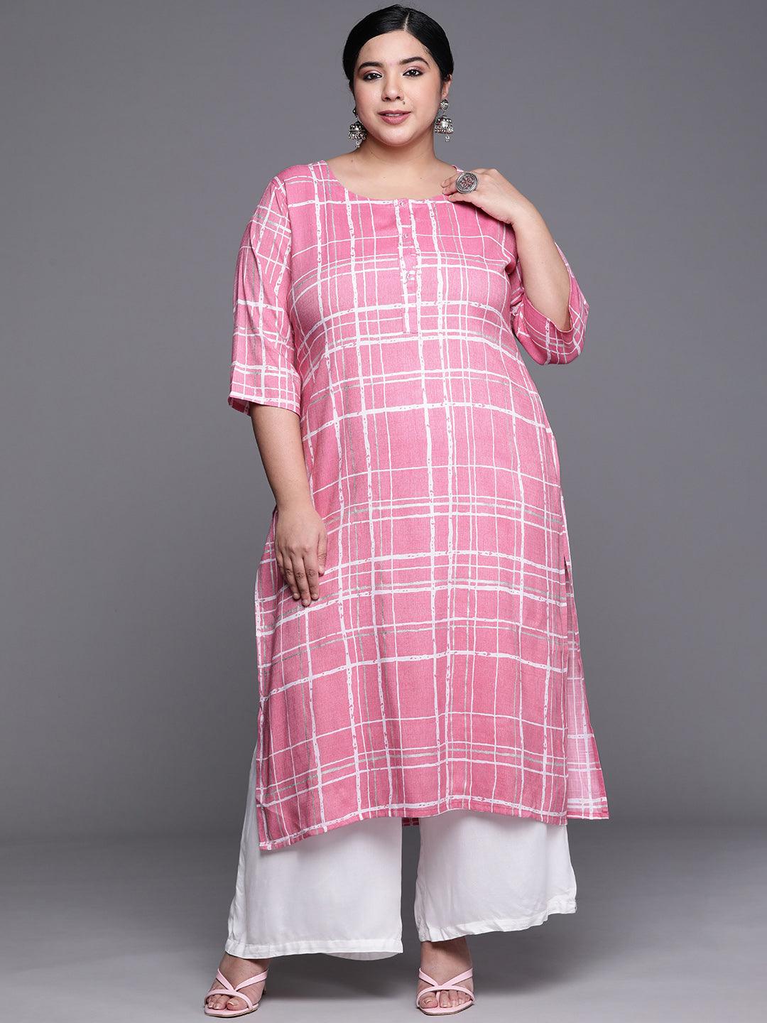 Plus Size Pink Printed Rayon Kurta