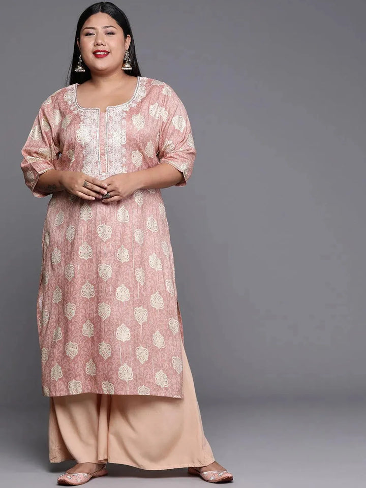 Plus Size Pink Yoke Design Rayon Kurta - Libas