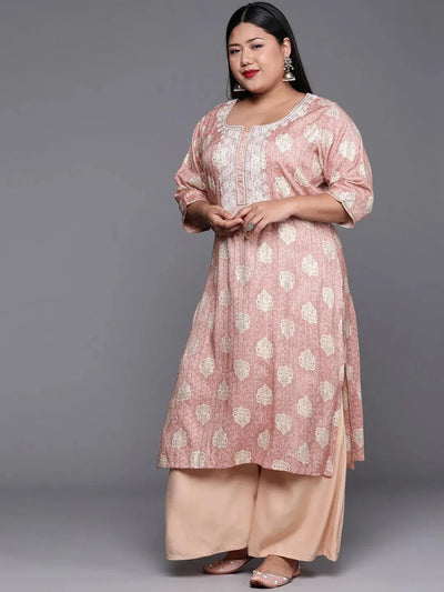 Plus Size Pink Yoke Design Rayon Kurta - Libas