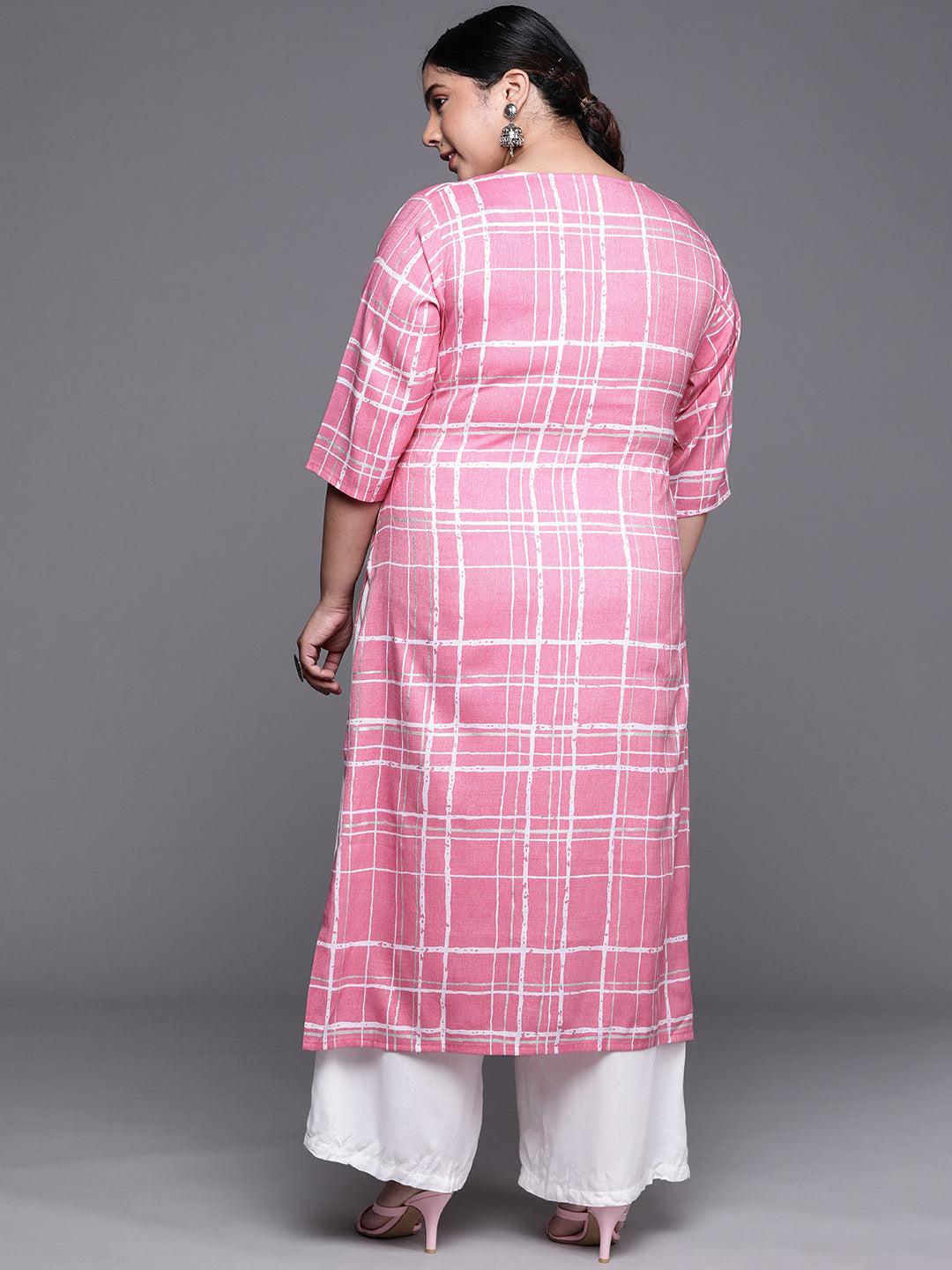 Plus Size Pink Printed Rayon Kurta