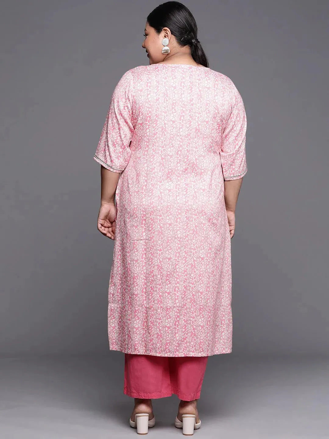 Plus Size Pink Yoke Design Rayon Kurta - Libas 