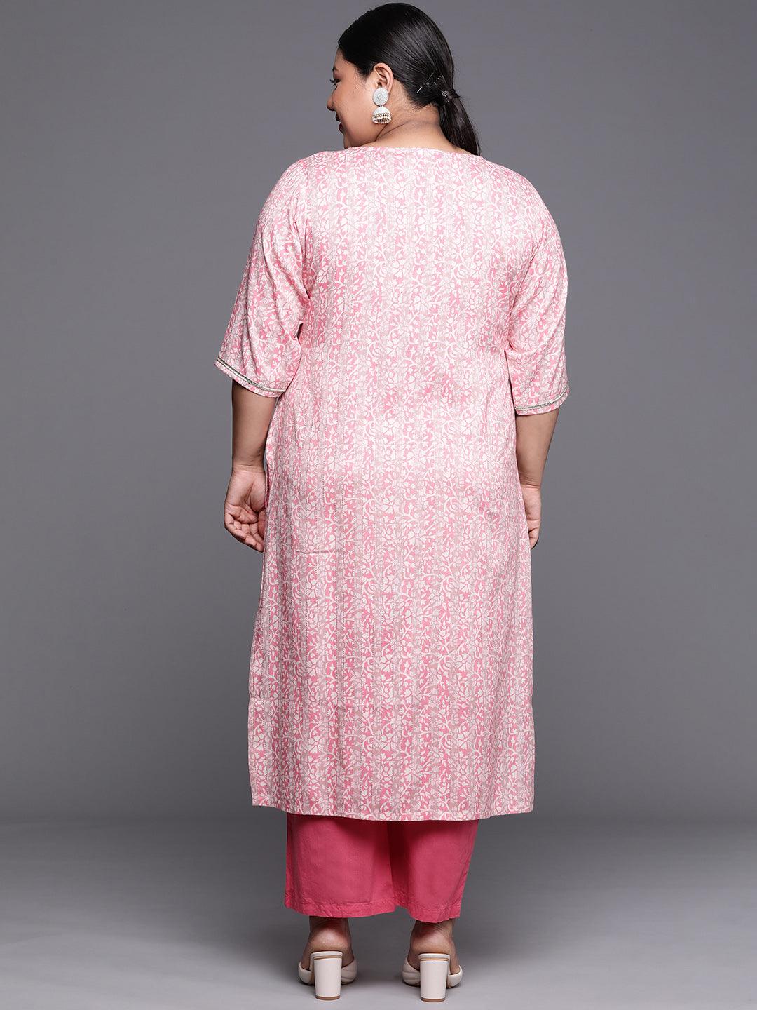 Plus Size Pink Yoke Design Rayon Kurta - Libas