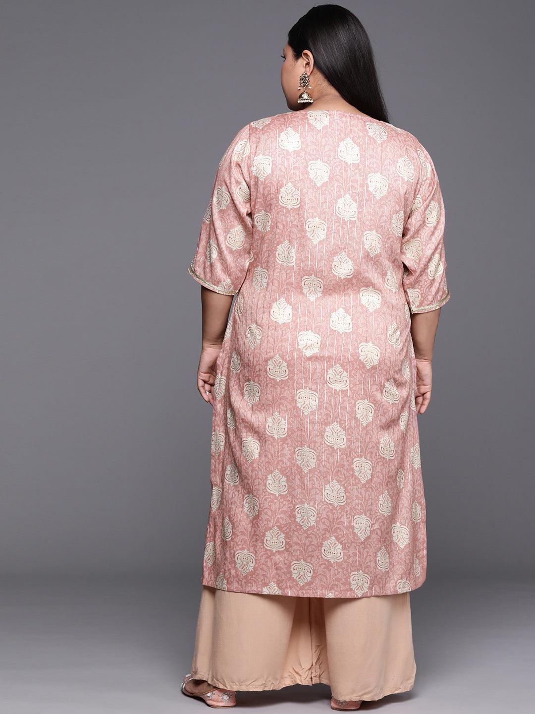Plus Size Pink Yoke Design Rayon Kurta - Libas