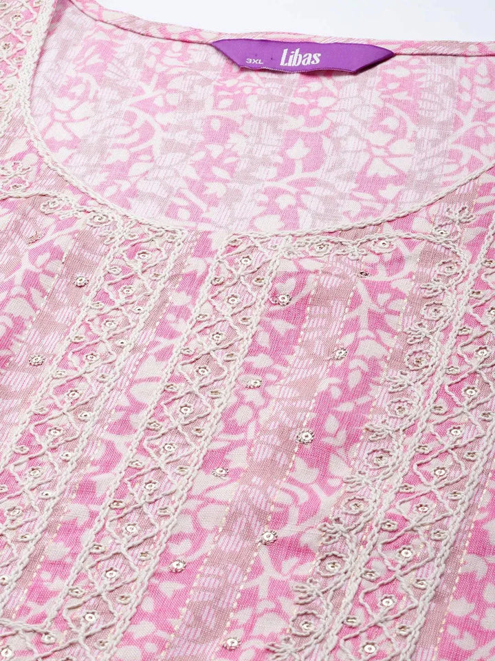 Plus Size Pink Yoke Design Rayon Kurta - Libas