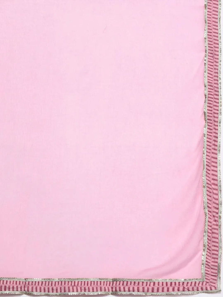 Plus Size Pink Printed Silk Blend Straight Suit Set - Libas