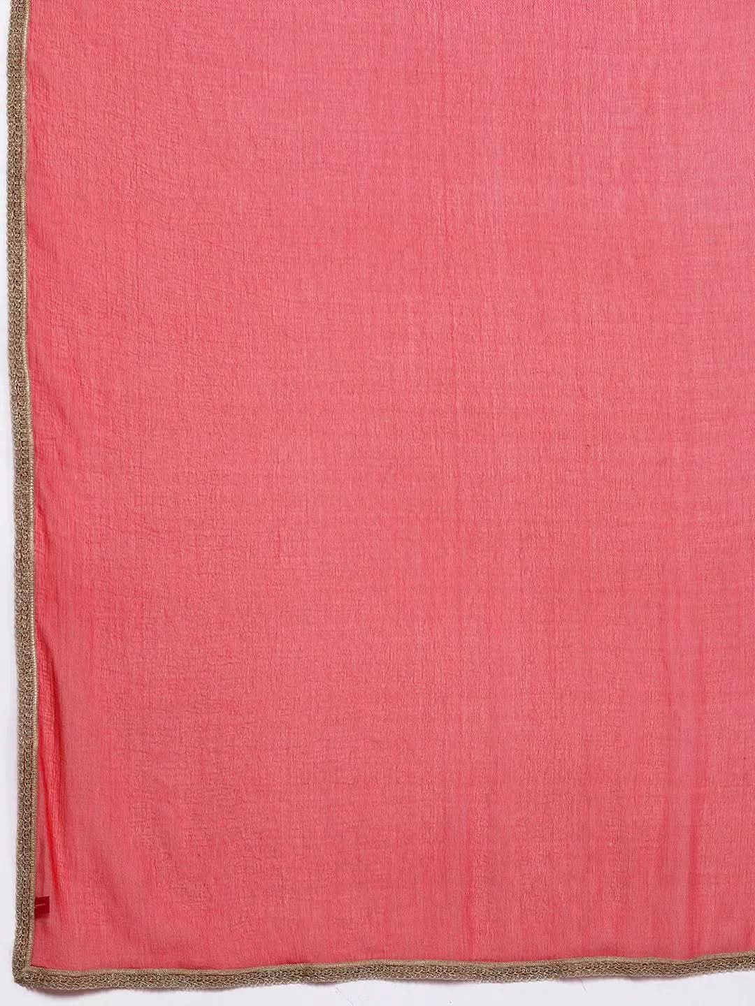 Plus Size Pink Printed Silk Blend Straight Suit Set - Libas 