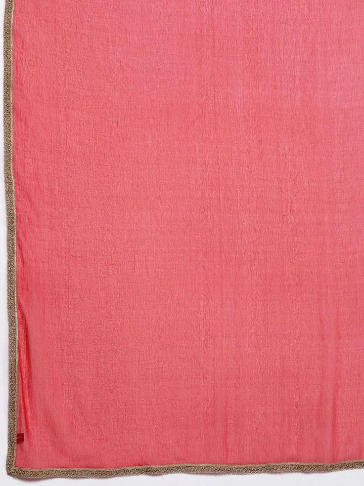 Plus Size Pink Printed Silk Blend Straight Suit Set - Libas