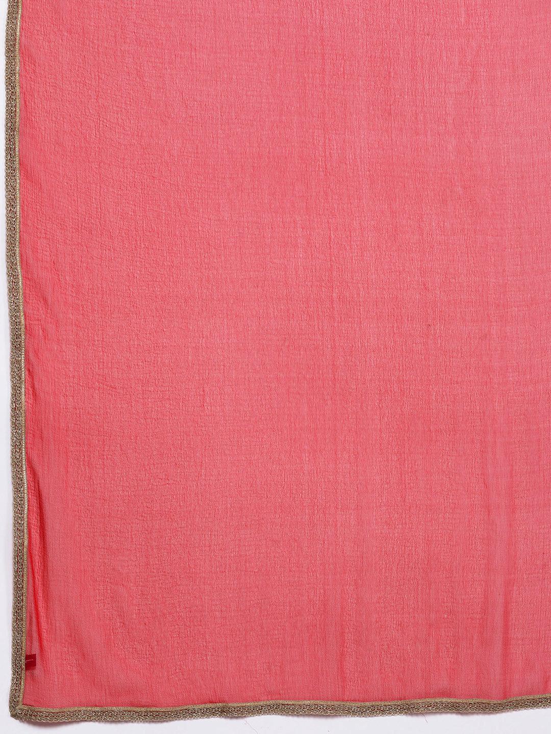 Plus Size Pink Printed Silk Blend Straight Suit Set - Libas