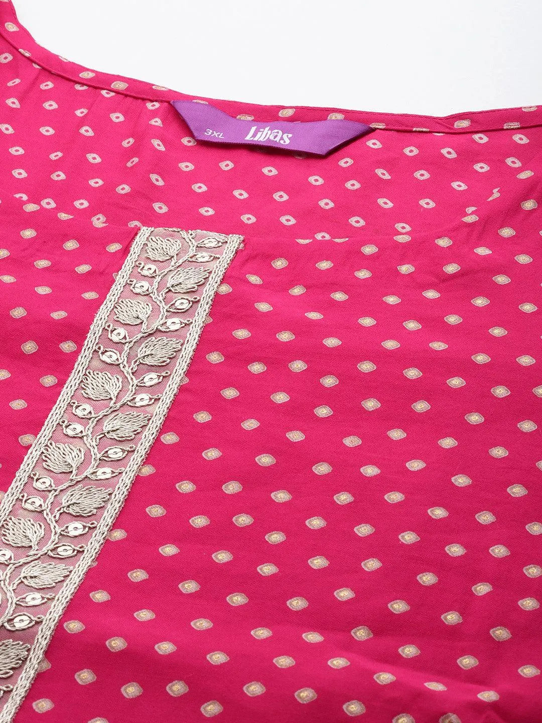 Plus Size Pink Printed Silk Blend Straight Kurta With Trousers & Dupatta - Libas 