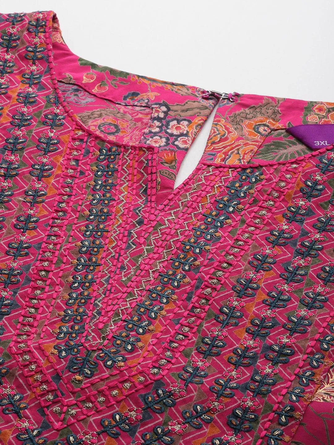 Plus Size Pink Printed Silk Blend Straight Kurta With Trousers & Dupatta - Libas 