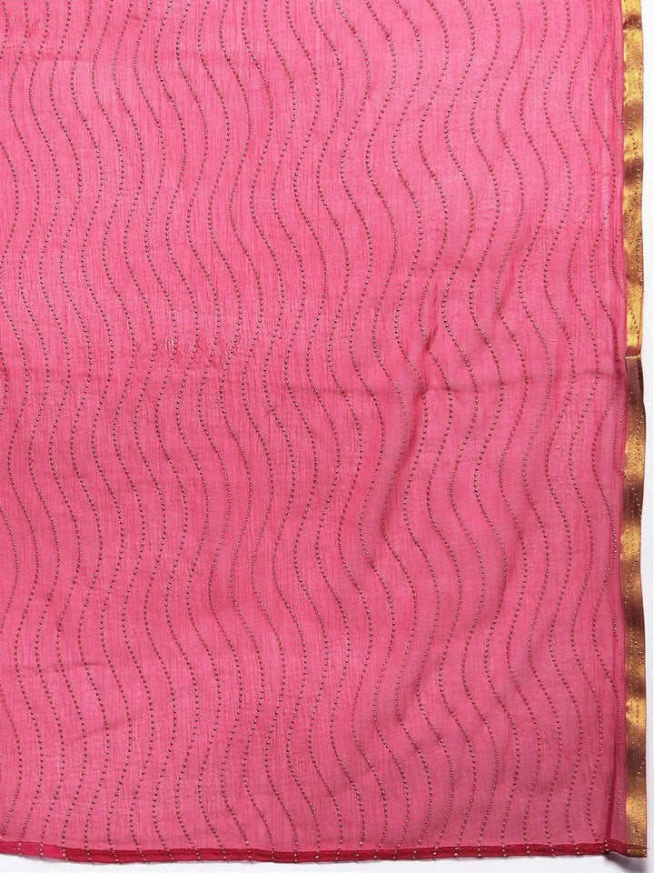 Plus Size Pink Printed Silk Blend Straight Kurta With Trousers & Dupatta - Libas