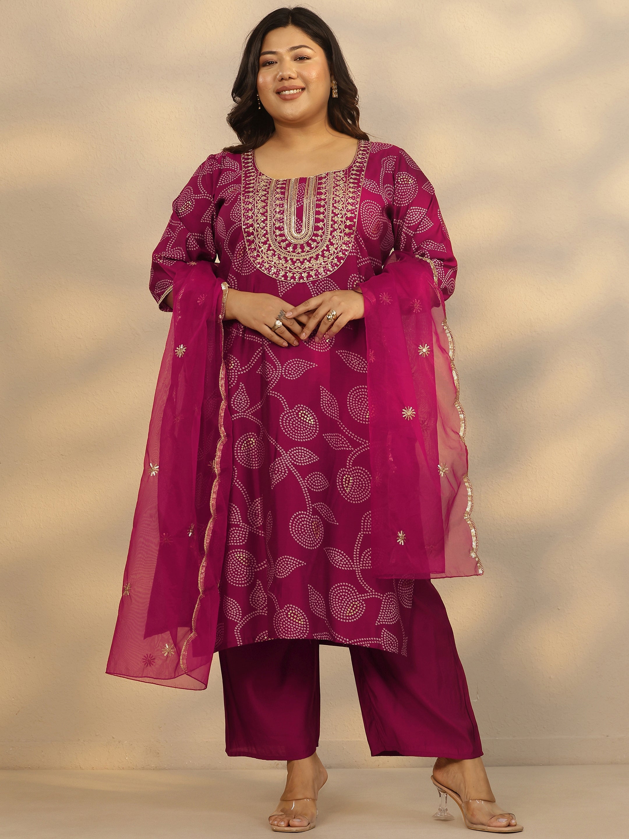 libas Plus Size Pink Printed Silk Blend Straight Suit Set With Dupatta-picture-35
