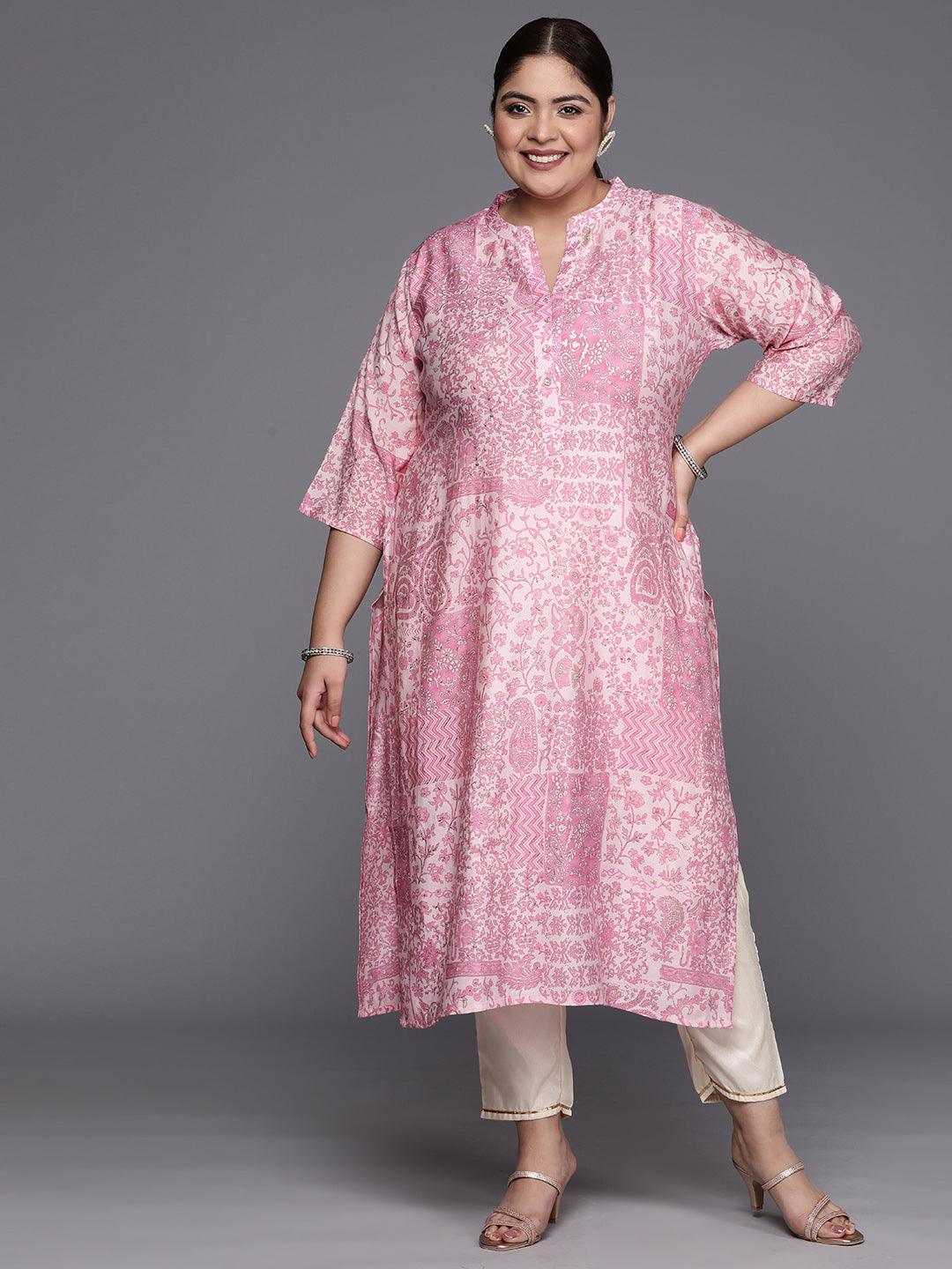 Buy Plus Size Pink Printed Silk Straight Kurta Online at Rs.1253 | Libas