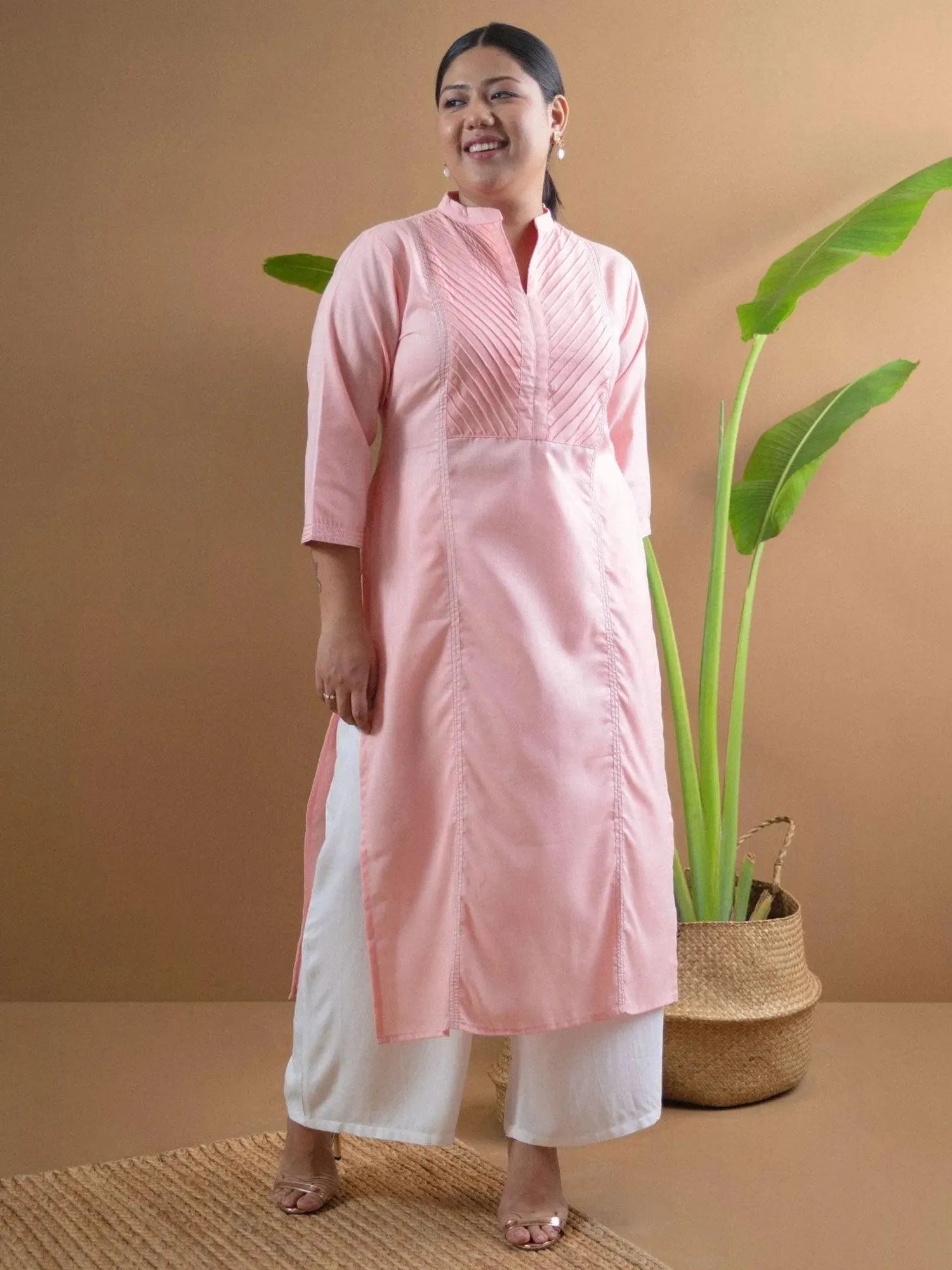 

Buy Plus Size Pink Solid Cotton Kurta - 11003- | Libas Ethnic Wear Online