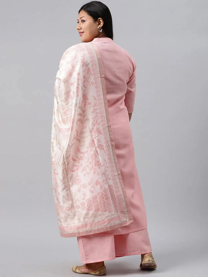 Plus Size Pink Solid Cotton Suit Set - Libas