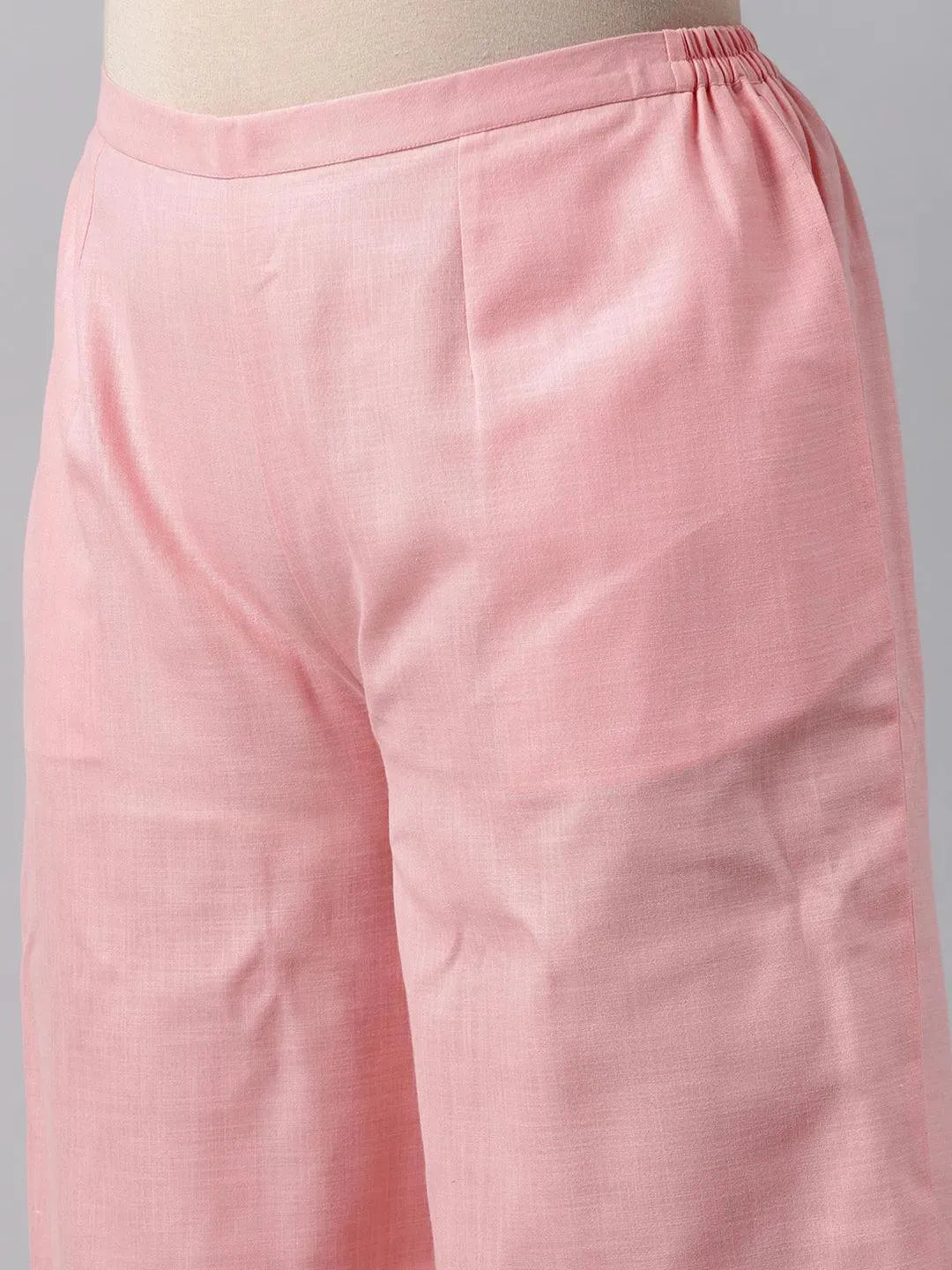 Plus Size Pink Solid Cotton Suit Set - Libas 