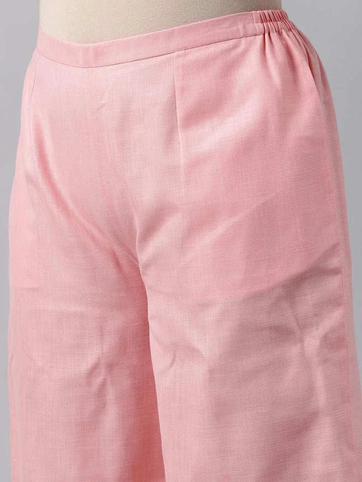 Plus Size Pink Solid Cotton Suit Set - Libas