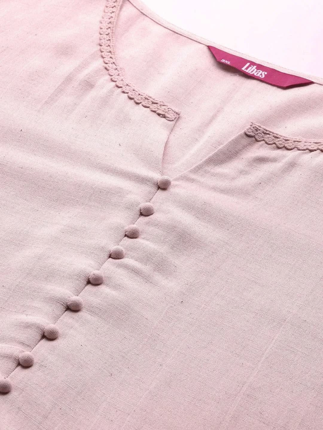 Plus Size Pink Solid Rayon Kurta - Libas 