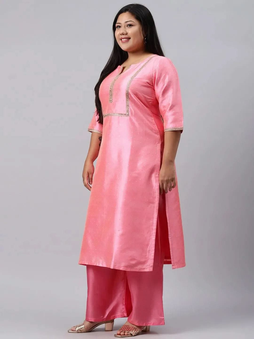 

Buy Plus Size Pink Woven Design Art Silk Suit Set - 15078- | Libas Ethnic Wear Online