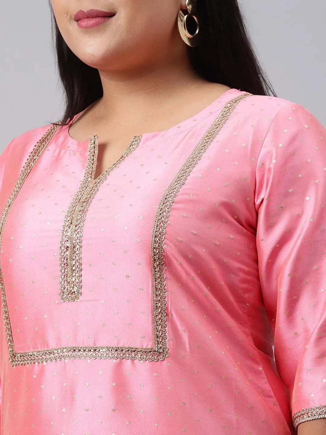 Plus Size Pink Woven Design Art Silk Suit Set - Libas