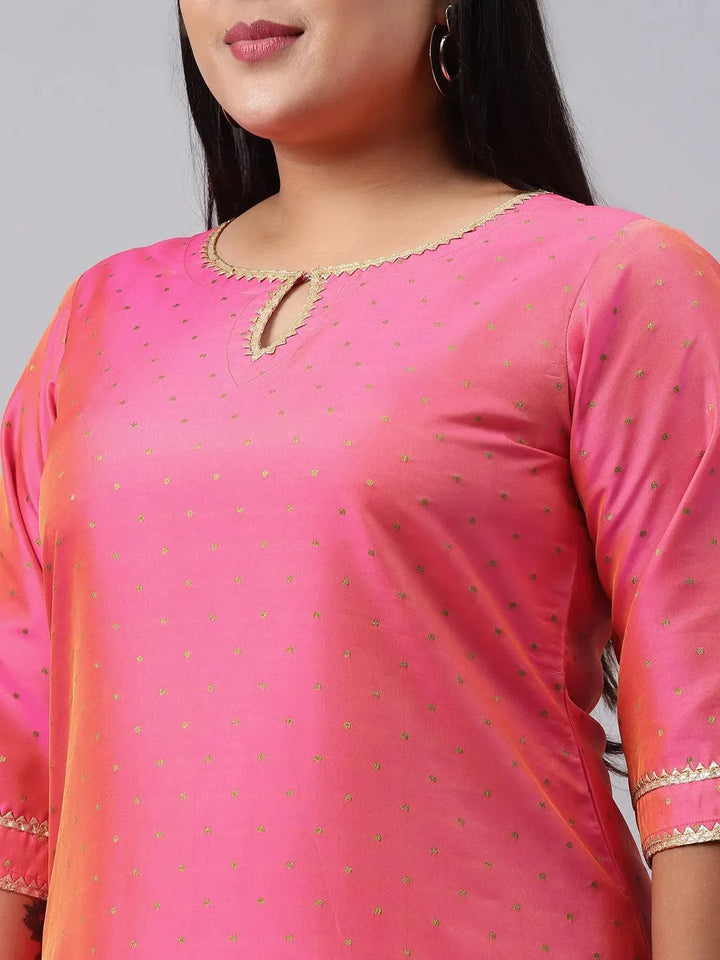 Plus Size Pink Woven Design Art Silk Suit Set - Libas