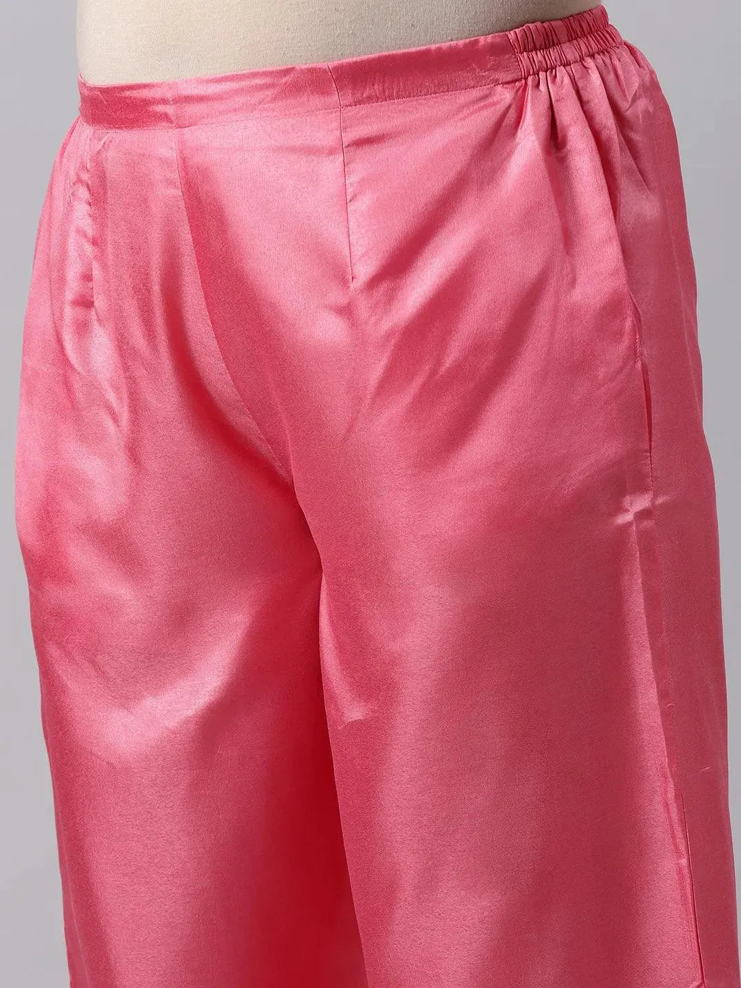 Plus Size Pink Woven Design Art Silk Suit Set - Libas 