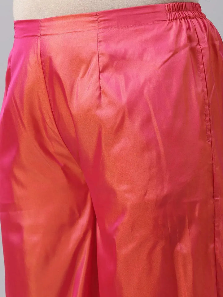 Plus Size Pink Woven Design Art Silk Suit Set - Libas