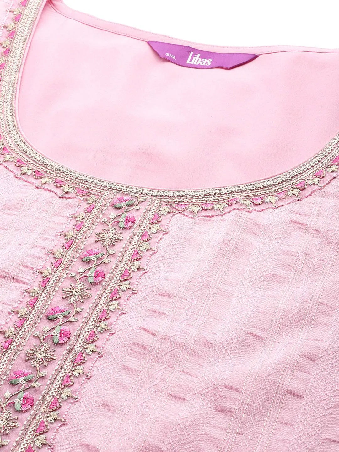 Plus Size Pink Woven Design Rayon Straight Kurta - Libas 