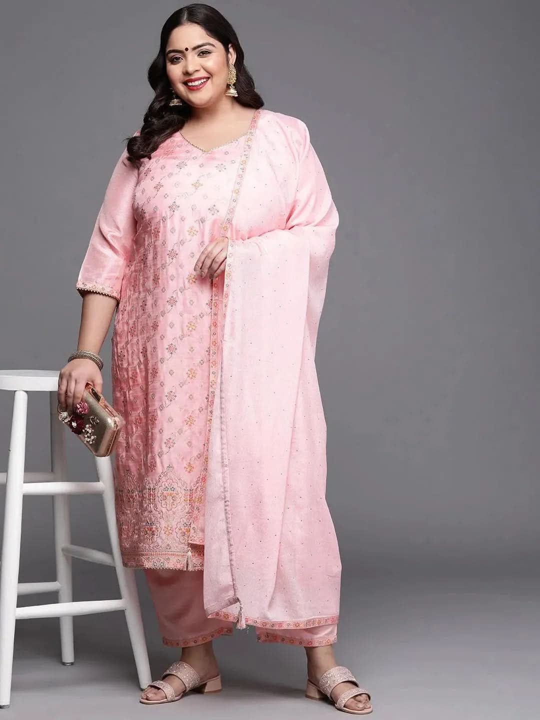 

Buy Plus Size Pink Woven Design Silk Blend Suit Set - 15184O-3XL | Libas Ethnic Wear Online