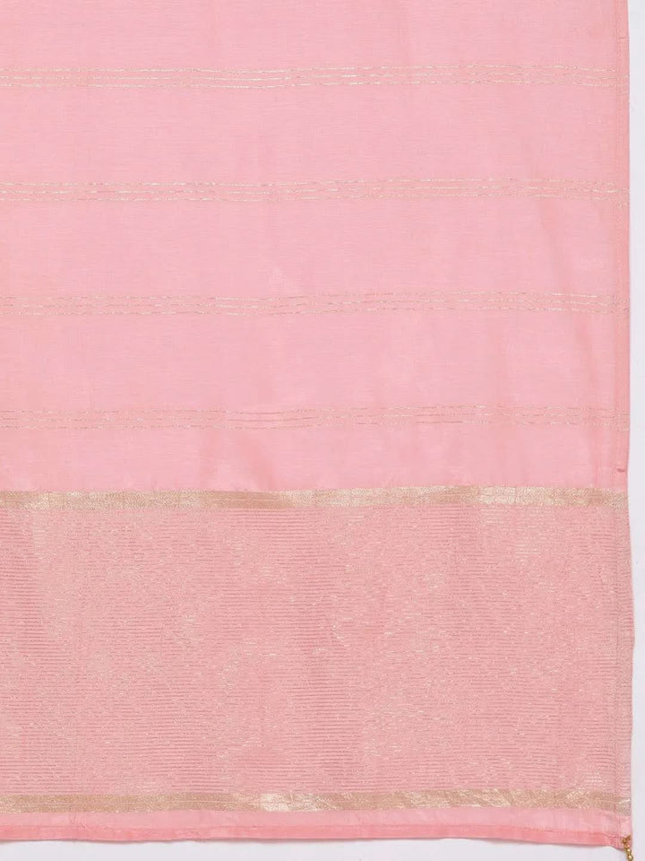 Plus Size Pink Woven Design Silk Blend Straight Suit Set - Libas